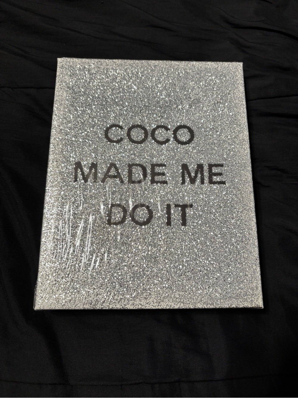 bebe Silver and White Glitter Framed Wall Art